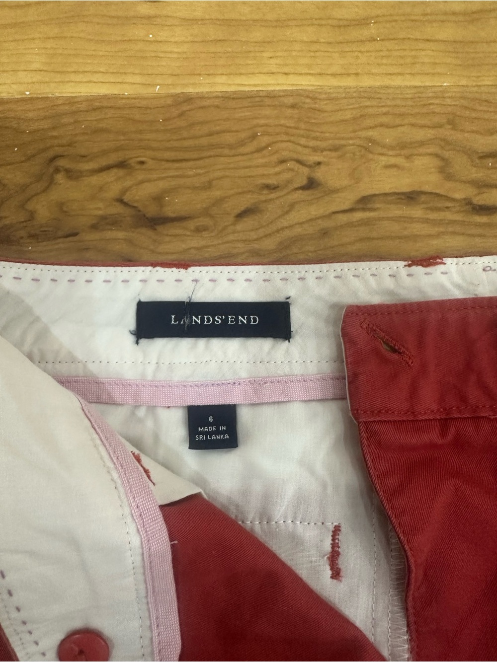 Lands' End Red Button-Front Shirt with Pink Trim